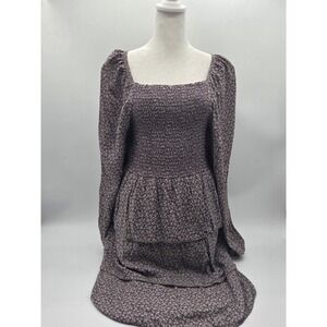 Lazy‎ Sundays Floral Smocked Tiered Dress Long Sleeve Rayon Size L